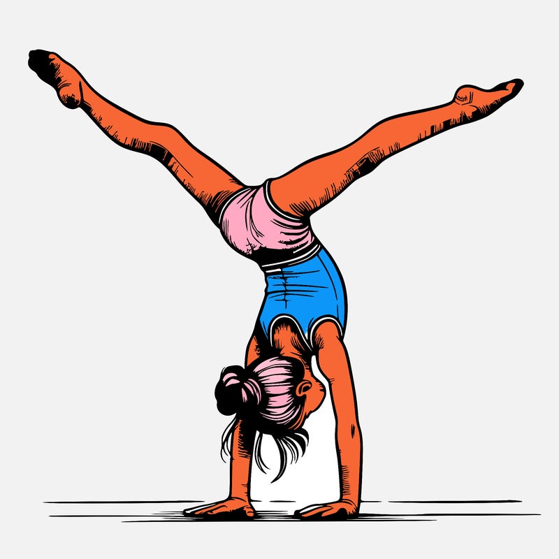 realistic gymnastic hand stand girl in four splits