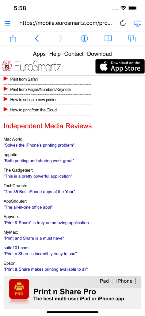 Avaliações da mídia para o aplicativo Print n Share Pro no site EuroSmartz
