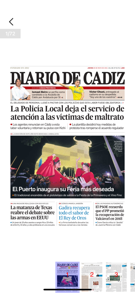 Diario de Cádiz - La portada de la edición digital del periódico Diario de Cádiz con noticias locales españolas y titulares culturales.