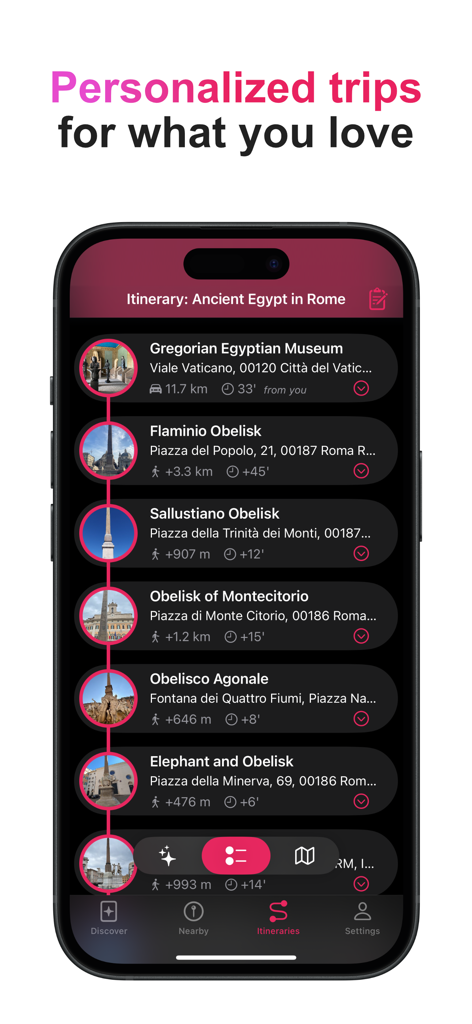 Un itinéraire de voyage personnalisé pour les monuments de l'Égypte ancienne à Rome sur l'application Tadarc