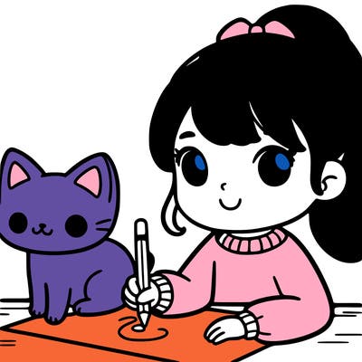 girl drawing a cat