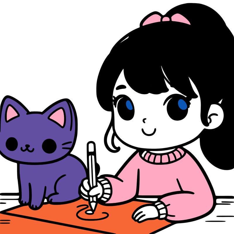 girl drawing a cat