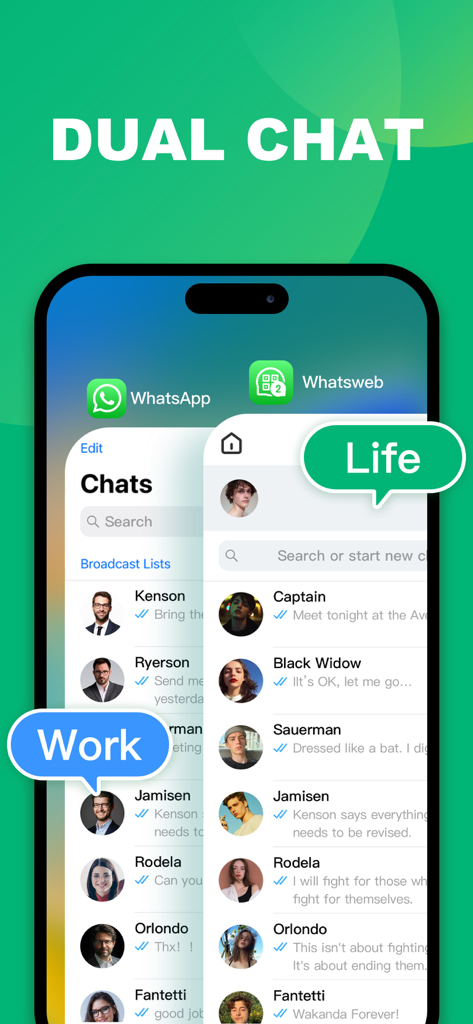 Une capture d'écran montrant la fonctionnalité de double chat pour séparer les messages professionnels et personnels