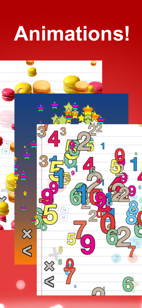 Math games for kids. - AB Math app interface showing colorful numbers and star animations for children