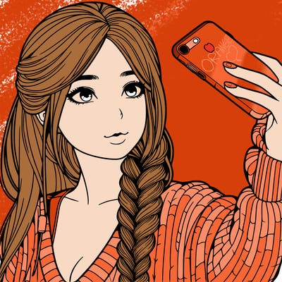 realistic girl, taking a selfie