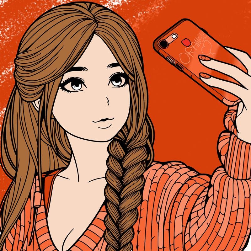 realistic girl, taking a selfie