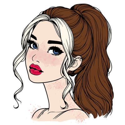 realistic girl with a ponytail on her hair and lips