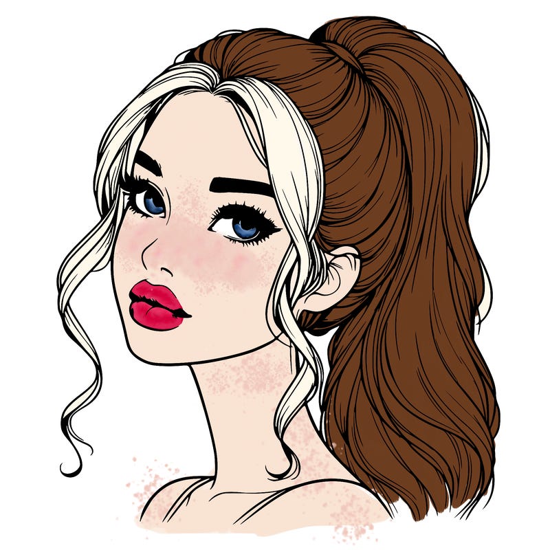 realistic girl with a ponytail on her hair and lips
