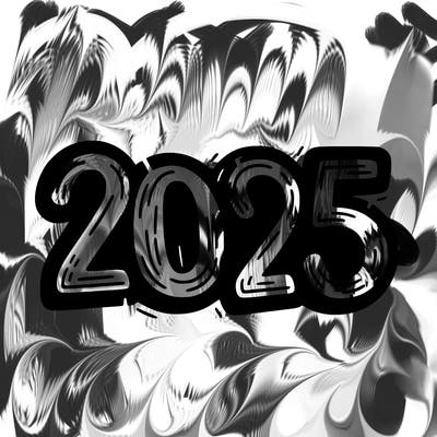 one line scrawled numbers sketch design “2025”