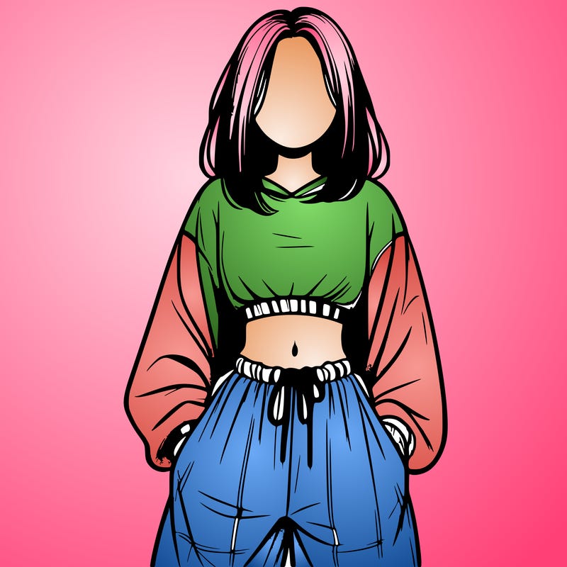 realistic girl faceless with baggy pants and a crop top