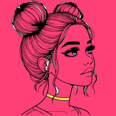 realistic girl with buns on the top of her head