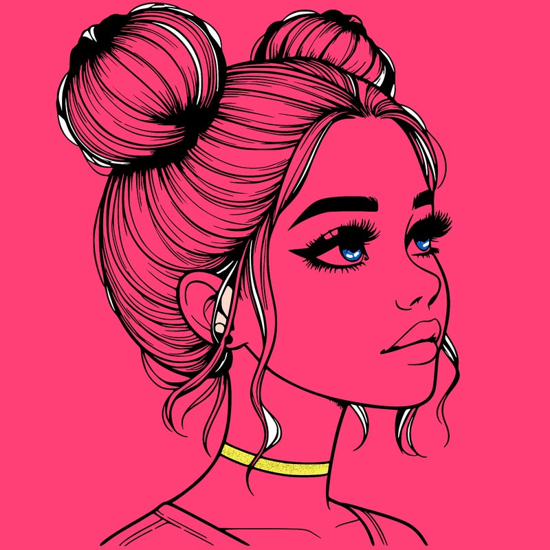 realistic girl with buns on the top of her head