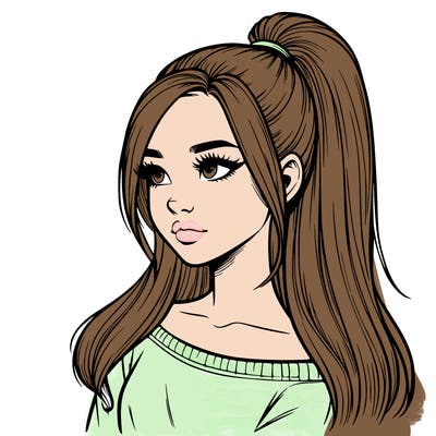 realistic girl with a high ponytail