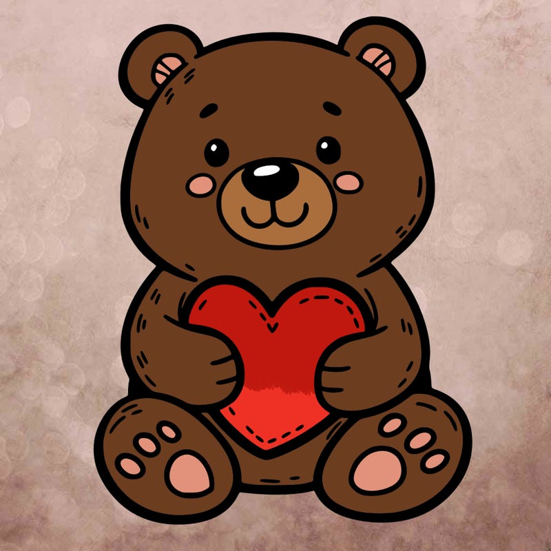 bear sitting down with a heart in its hand