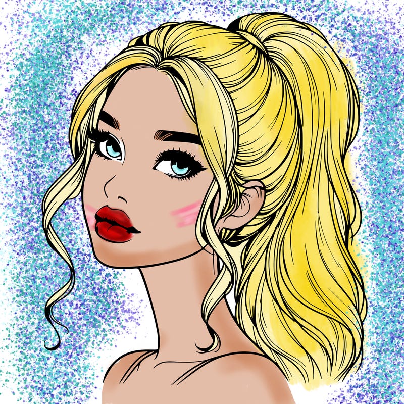 realistic girl with a ponytail on her hair and lips