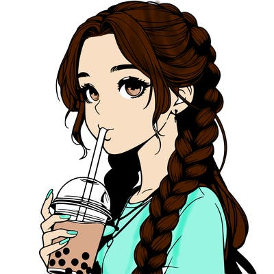 realistic girl with braided hair drinking boba