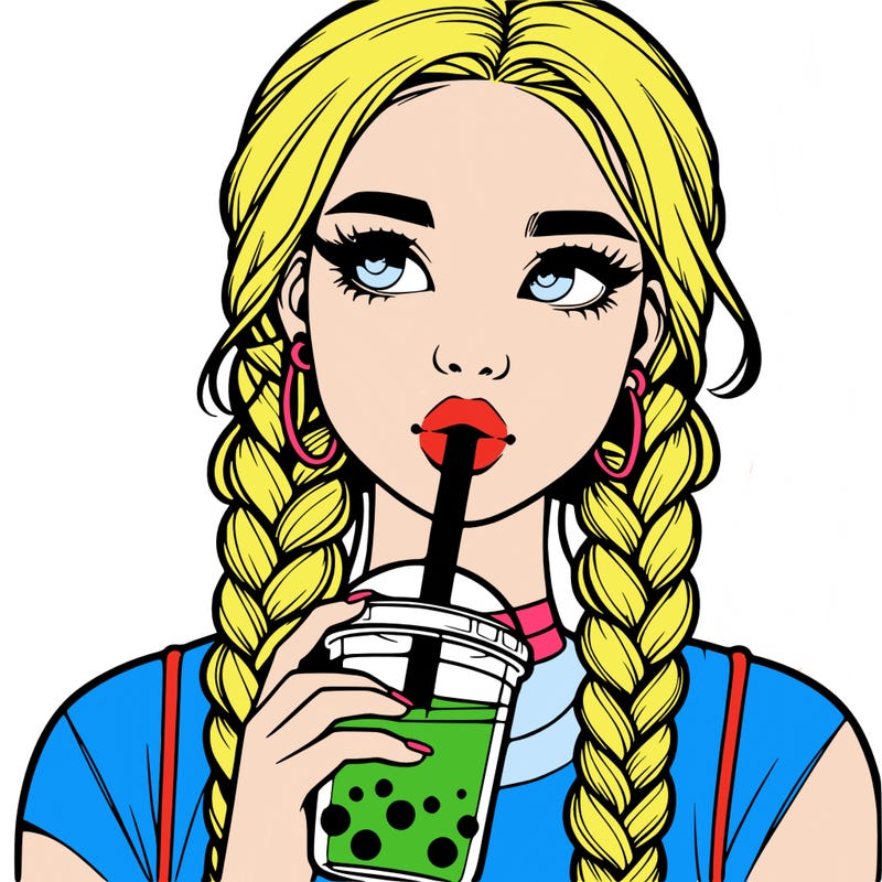 realistic girl with braided hair drinking boba