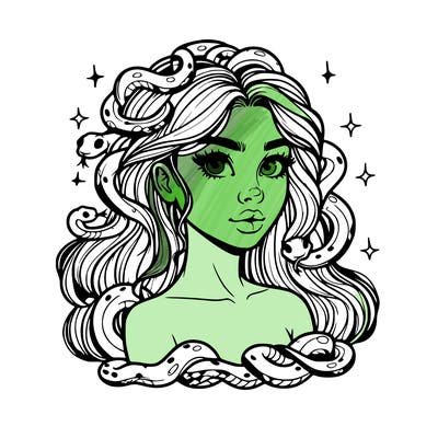 realistic girl with snakes as hair