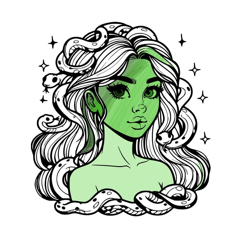 realistic girl with snakes as hair