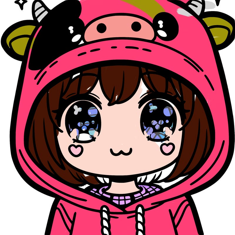 kawaii girl with cow hoodie