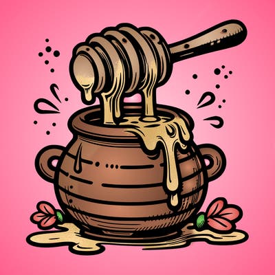 honey pot with honey everywhere