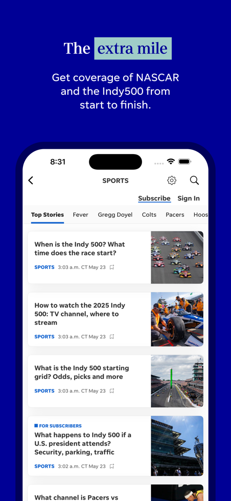 IndyStar: Indianapolis Star - IndyStar app sports section with Indy 500 news coverage