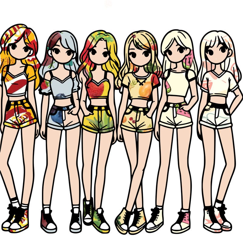 a group of girls wearing crop tops and shorts