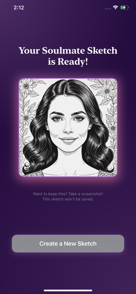 Hint Soulmate - Un dibujo artístico en blanco y negro de una mujer mostrado como un boceto de alma gemela en la aplicación Hint Soulmate.