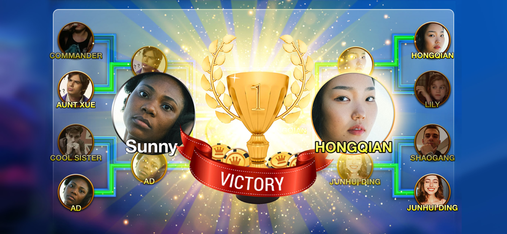 8 Ball Blitz - Billiards Games - Tournament bracket victory screen in 8 Ball Blitz showing a gold trophy and player rankings