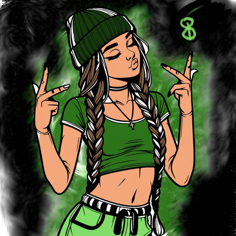 realistic teenage girl with braids and a beanie and crop top doing 🫶🏼