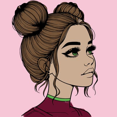 realistic girl with buns on the top of her head
