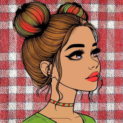 realistic girl with buns on the top of her head