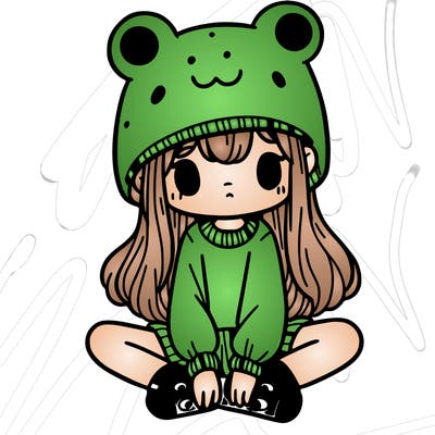 a girl wearing a frog hat and some frog socks