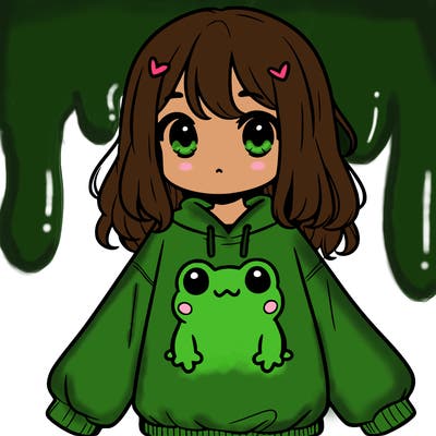 girl wearing frogging sweatshirt