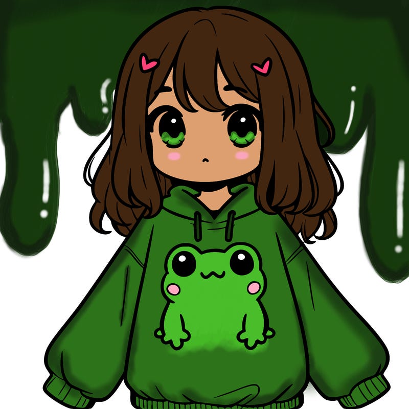 girl wearing frogging sweatshirt