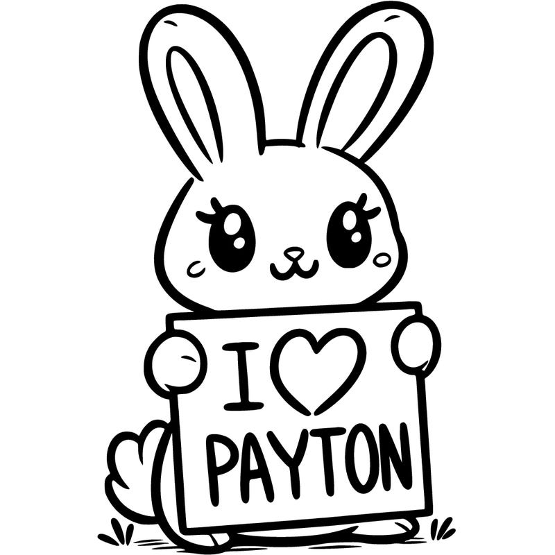 a bunny holding a sign that says i heart payton