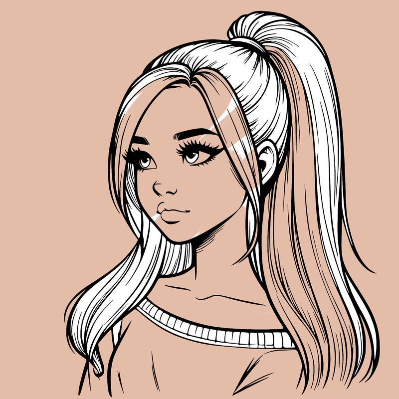 realistic girl with a high ponytail