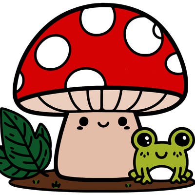cute mushroom with face and frog
