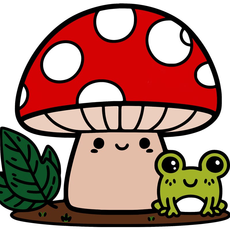 cute mushroom with face and frog