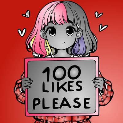 a girl holding a sign saying 100 likes please