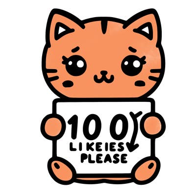 cute kitten holding a sign saying 100 likes please
