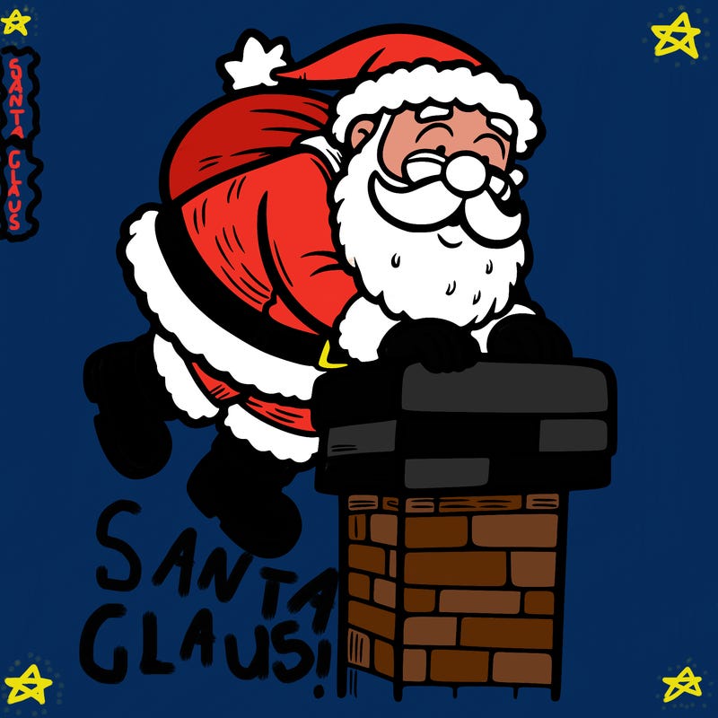 santa climbing down a chimney