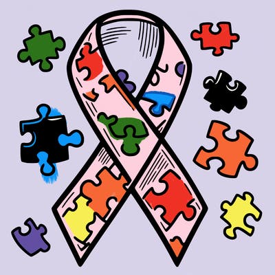 autism ribbon with puzzles pieces in ribbon