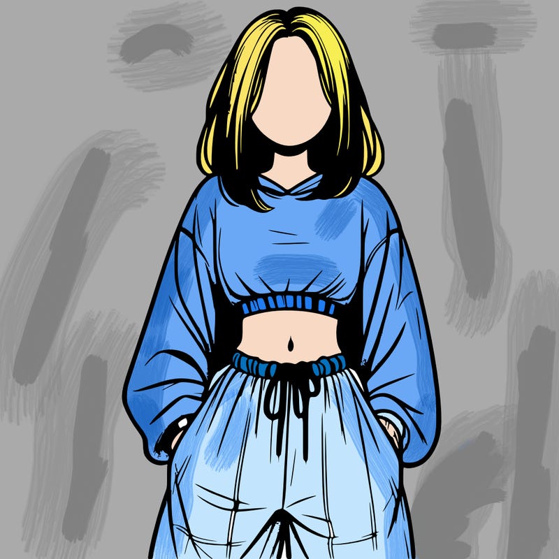 realistic girl faceless with baggy pants and a crop top