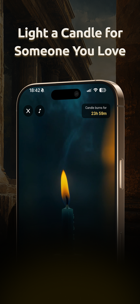 Athon: Orthodox Bible - A smartphone displaying a virtual candle feature in the Athon Orthodox Bible app with the text Light a Candle for Someone You Love
