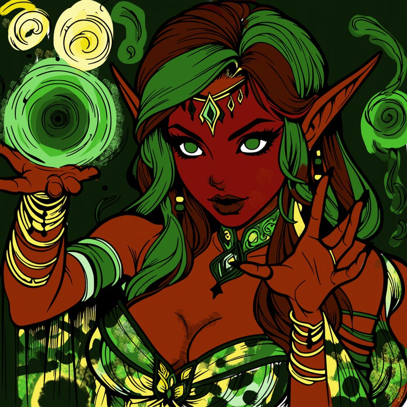 realistic scary beautiful elf sorceress casting spell