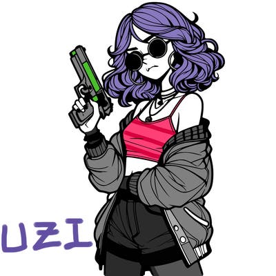 stylish teenage girl with gun