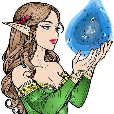 realistic elf girl doing magic