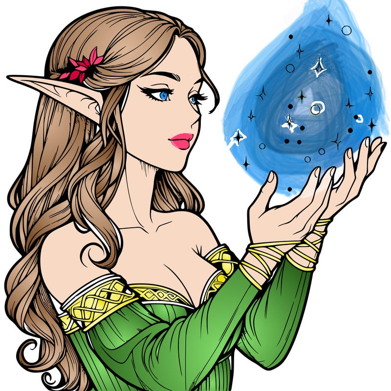 realistic elf girl doing magic