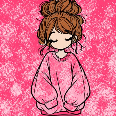 girl with baggy sweatshirt and messy bun